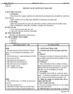 Giáo án Ngữ văn 12: Phong cách ngôn ngữ báo chí