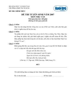 Đề thi tuyển sinh năm 2007 môn thi: Văn - Trường CĐSPTW TP Hồ Chí Minh