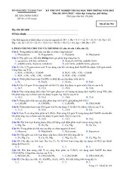 Đề thi và đáp án tôt nghiệp THPT - Môn Hóa học - Mã đề thi 394
