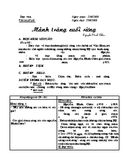 Giáo án Ngữ văn 12 - Tiết 66, 67, 68: Mảnh trăng cuối rừng của Nguyễn Minh Châu