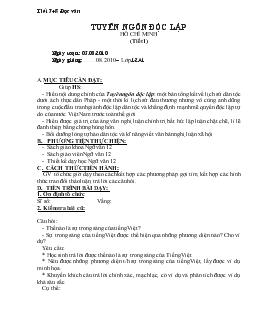 Giáo án Ngữ văn 12 - Tiết 7+8 đọc văn: Tuyên ngôn độc lập Hồ Chí Minh (tiết 1)