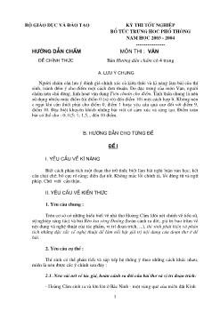 Hướng dẫn chấm thi kỳ thi tốt nghiệp bổ túc trung học phổ thông năm 2003 - 2004 - Môn thi: Văn