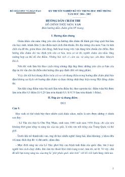 Hướng dẫn chấm thi Kỳ thi tốt nghiệp bổ túc trung học phổ thông năm 2004 - 2005 Môn thi: Văn
