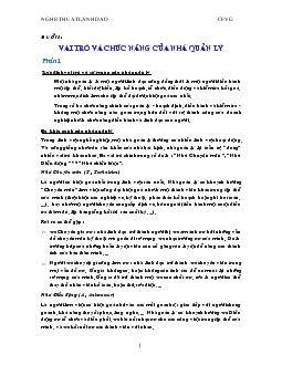Nghệ thuật lãnh đạo - Buổi 1: Vai trò và chức năng của nhà quản lý