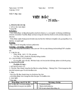 Giáo án Ngữ văn 12 - Tiết 17 đọc văn: Việt Bắc của Tố hữu