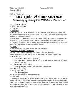 Giáo án Ngữ văn 12 - Tiết 1: Văn học sử: Khái quát văn học Việt Nam từ cách mạng tháng tám 1945 đến hết thế kỉ XX