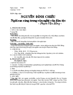 Giáo án Ngữ văn 12 - Tiết 9 đọc văn: Nguyễn Đình Chiểu ngôi sao sáng trong văn nghệ của dân tộc _Phạm Văn Đồng
