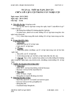 Giáo án Ngữ văn 12 - Tuần 16 – Tiết 48 Tập làm văn chữa lỗi lập luận trong văn nghị luận