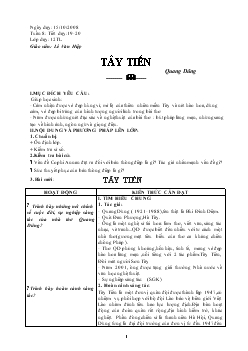 Giáo án Ngữ văn 12 - Tuần 8: Tiết dạy:19 + 20 Tây tiến (Quang Dũng)