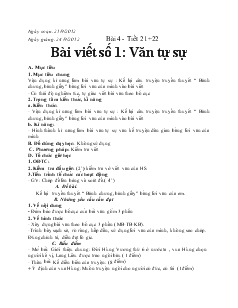 Giáo án Ngữ văn 6 - Bài 4 - Tiết 21 + 22 Bài viết số 1: Văn tự sự