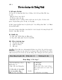 Giáo án Ngữ văn 6 - Tiết 3: Từ và cấu tạo từ Tiếng Việt