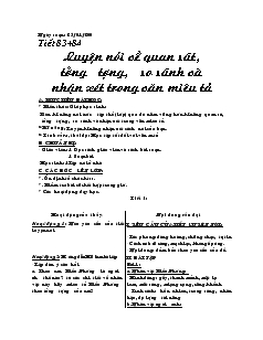 Giáo án Ngữ văn 6 - Tiết 83 + 84: Luyện nói về quan sát, tưởng tượng, so sánh và nhận xét trong văn miêu tả