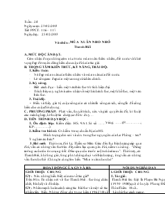 Giáo án Ngữ văn 6 - Tuần: 24 - Tiết: 116 – 117 Văn bản: Mùa xuân nho nhỏ