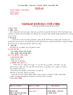 Giáo án Ngữ văn 6 - Tuần 24 - Trường THCS Long Điền Tiến, năm 2012