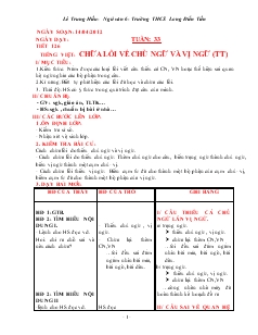 Giáo án Ngữ văn 6 - Tuần 33 - Trường THCS Long Điền Tiến, năm 2011