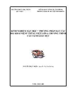 Kinh nghiệm dạy học “phương pháp dạy các bài khái niệm” Tiếng Việt lớp 6, chương trình cải cách giáo dục