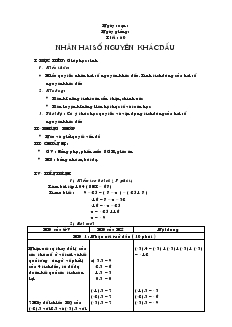 Giáo án Toán 6 - Số học - Tiết 60: Nhân hai số nguyên khác dấu