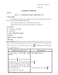 Giáo án Toán 6 - Tuần 23 - Tiết 69 - Mở rộng khái niệm phân số
