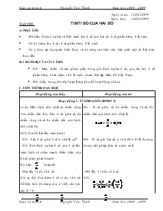 Giáo án Toán 6 - Tiết 100: Tìm tỉ số của hai số