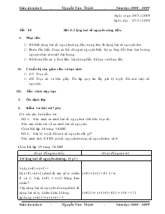 Giáo án Toán 6 - Tiết: 44 - Bài 4: Cộng hai số nguyên cùng dấu