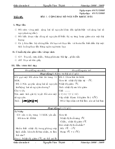 Giáo án Toán 6 - Tiết 45 -  Bài 5: Cộng hai số nguyấn khác dấu
