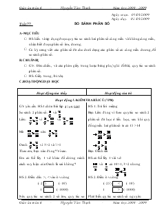 Giáo án Toán 6 - Tiết 77: So sánh phân số