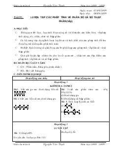 Giáo án Toán 6 - Tiết 93: Luyện tập các phép tính về phân số và số thập phân (tiếp)