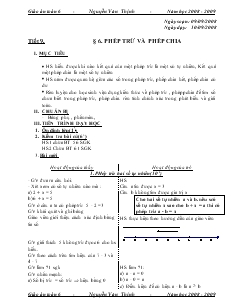 Giáo án Toán lớp 6 - Tiết 9 - Bài 6: Phép trừ và phép chia