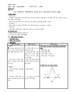Giáo án Toán học lớp 6 - Tiết 25: Các trường hợp bằng nhau của tam giác vuông (tiếp)