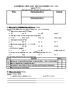Bài kiểm tra chất lượng học kỳ I năm học 2007 – 2008 môn: Toán 6