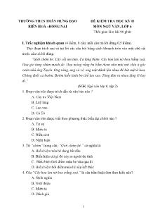 Đề kiểm tra học kỳ II môn Ngữ văn, lớp 6 - Trường THCS Trần Hưng Đạo Biên Hoà – Đồng Nai