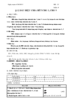 Giáo án Toán 6 - Tiết 22: Dấu hiệu chia hết cho 3, cho 9