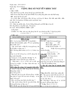 Giáo án Toán 6 - Tiết 47: Cộng hai số nguyên khác dấu