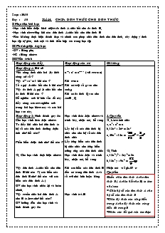 Giáo án Toán 8 - Đại số - Chương 1 -  Tiết 14: Chia đơn thức cho đơn thức