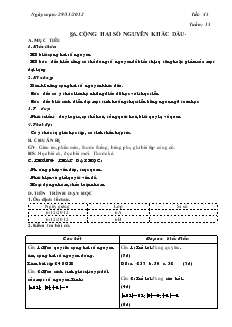 Giáo án Toán lớp 6 - Tiết: 45 - Bài 6: Cộng hai số nguyên khác dấu