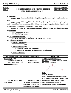 Giáo án Toán lớp 6 - Tuần 11 - Tiết 22: Bài 3: Trường hợp bằng nhau thứ nhất của hai tam giác (c.c.c) - Trường THCS Đạ Long