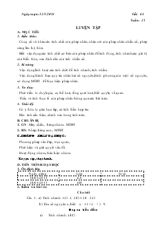 Giáo án Toán lớp 6 - Tuần: 21 - Tiết 64: Luyện tập