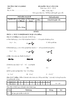 Bài kiểm tra cuối năm năm học: 2011 – 2012 môn: Toán, lớp 7