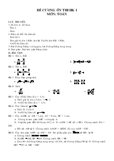 Đề cương ôn thi học lỳ I môn: Toán