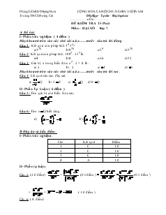 Đề kiểm tra 15 phút môn: Đại số lớp 7