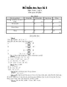 Đề kiểm tra học kì I môn: Toán - Lớp :6