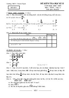 Đề kiểm tra học kì II năm học 2008 - 2009 môn: Toán - lớp 6