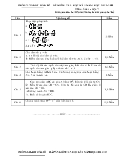 Đề kiểm tra học kỳ I năm học 2012-2013 môn: Toán, lớp 7