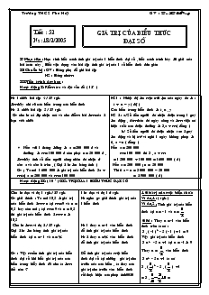 Giáo án Toán học 7 - Đại số - Tiết 52: Giá trị của biểu thức đại số