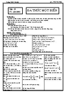 Giáo án Toán học 7 - Đại số - Tiết 59: Đa thức một biến