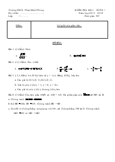 Kiểm tra học kỳ I - Toán 7 năm học 2013 - 2014