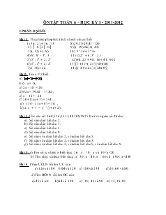 Ôn tập toán 6 – Học kỳ I năm 2011 - 2012