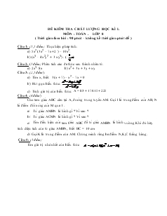 Đề kiểm tra chất lượng học kì I, môn: Toán, lớp 8 - Đề 2