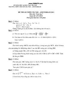 Đề thi olympic Hà Nội - Amsterdam 2011 - Môn Toán 7