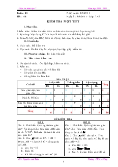 Giáo án Toán 7 - Hình học - Tiết 46: Kiểm tra một tiết